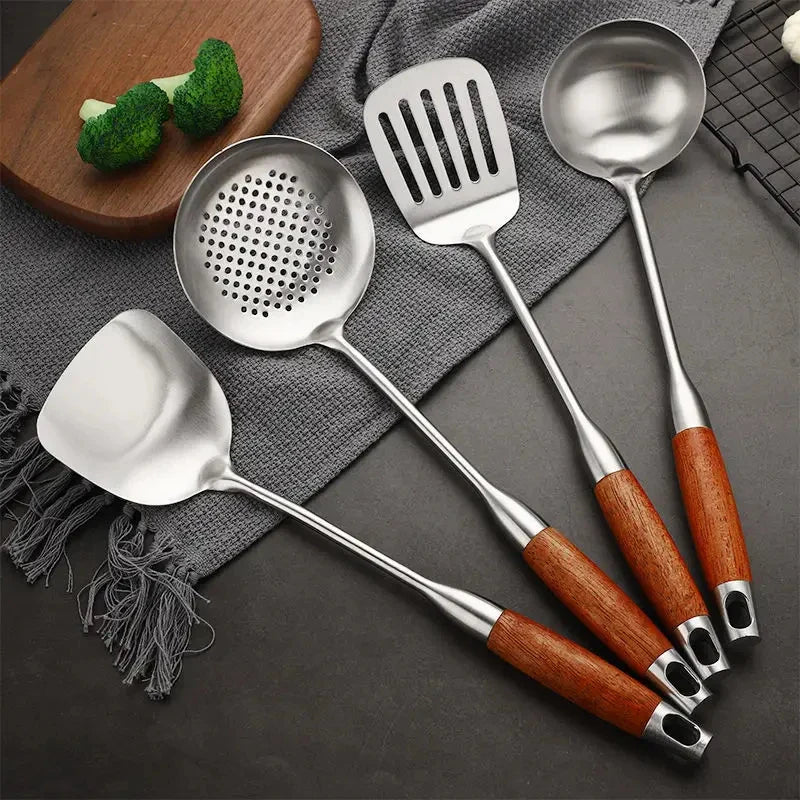 Morve 7-Piece Stainless Steel Kitchen Utensil Set with Storage Holder, Heat-Resistant Cooking Tools