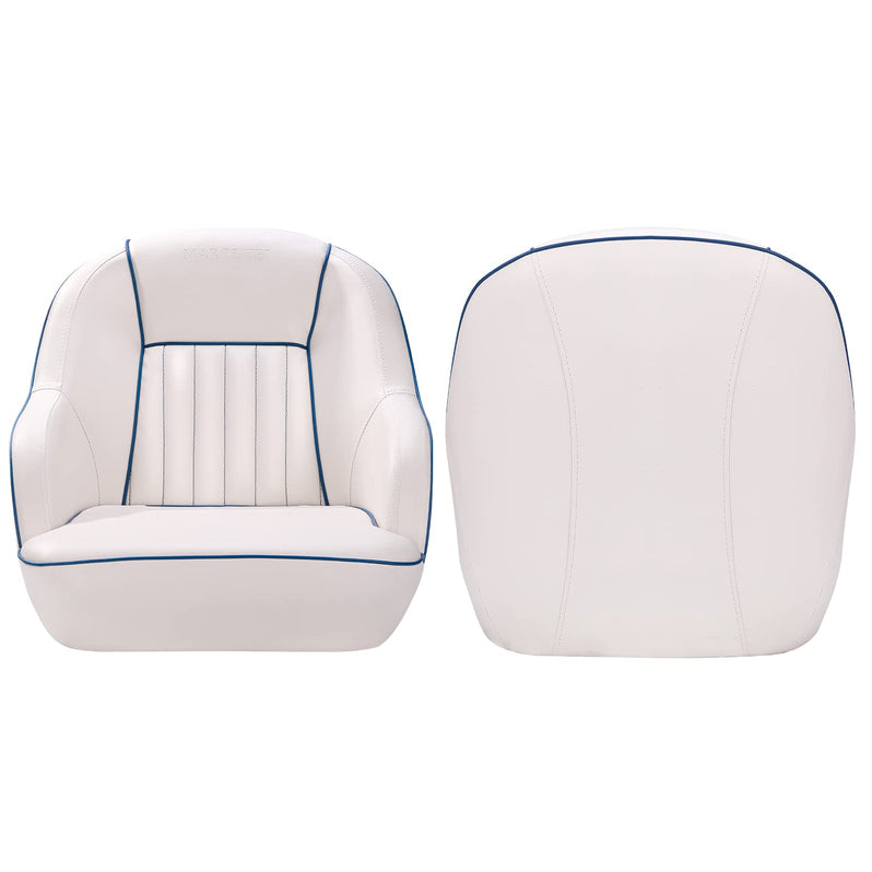 Pontoon Boat Seat, Captains Bucket Boat Seat, Back Folding Boat, Boat Cabin Seating – White & Blue