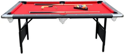 6 Ft Portable Pool Table, Adults Folding Billiards Tables for Game Room with Easy Foldable Storage, Includes Full Set of Billiard Balls, Cues, Chalk & Brush