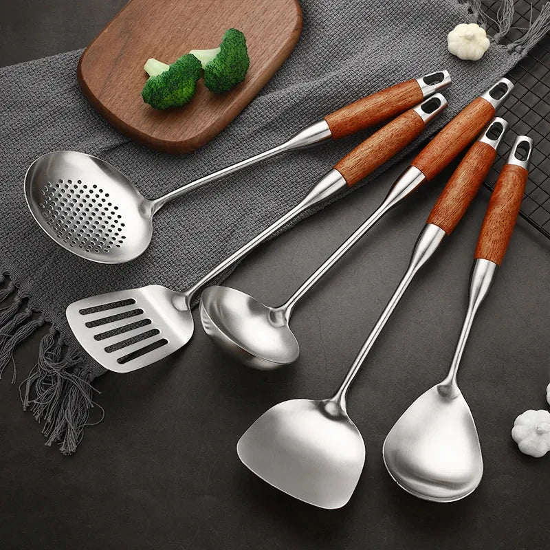 Morve 7-Piece Stainless Steel Kitchen Utensil Set with Storage Holder, Heat-Resistant Cooking Tools