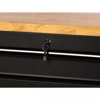 Heavy Duty 61 in. W x 23 in. D 15-Drawer Mobile Workbench with Solid Wood Top