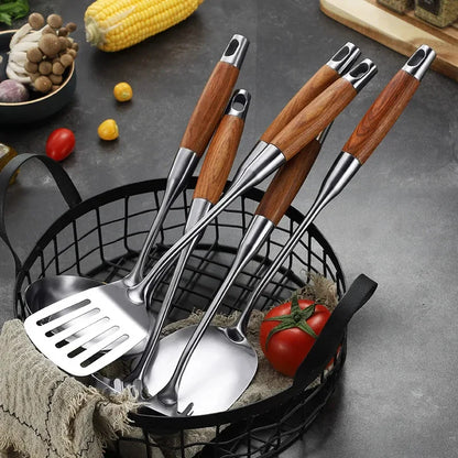 Morve 7-Piece Stainless Steel Kitchen Utensil Set with Storage Holder, Heat-Resistant Cooking Tools