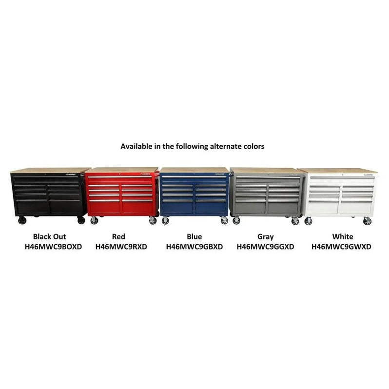 46-in W x 24.5-in D 9-Drawer Mobile Workbench with Hardwood Top and Power Station Gloss Black