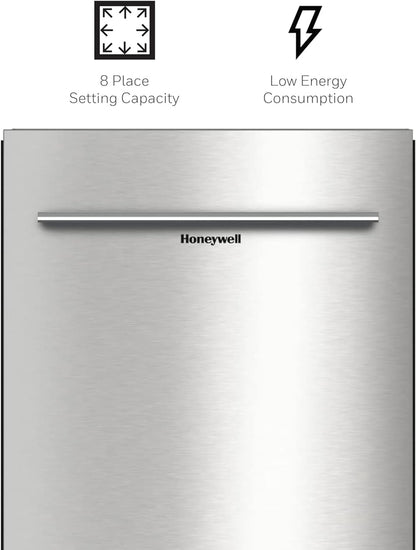 Honeywell 18 Inch Dishwasher with 8 Place settings, 6 Washing Programs, Stainless Steel Tub, UL/Energy Star- Stainless Steel
