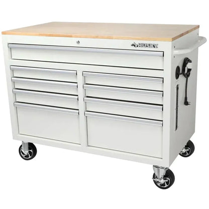 46-in W x 24.5-in D 9-Drawer Mobile Workbench with Hardwood Top and Power Station Gloss Black