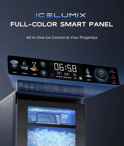 Nugget Ice Maker Countertop, Smart Pebble Ice Machine with APP Control, 44 lbs/24H Soft Pellet Chewable Ice with Self-Cleaning, Stainless Steel