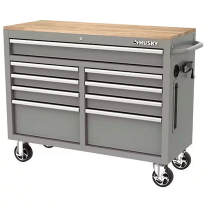 46-in W x 24.5-in D 9-Drawer Mobile Workbench with Hardwood Top and Power Station Gloss Black