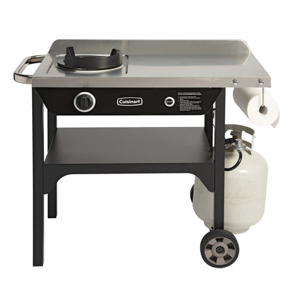Cuisinart Outdoor Wok Station, 50,000 BTU Propane Outdoor Wok Burner w Prep Table, 14 Carbon Steel Wok for Stir Fry, Searing, BBQ Black