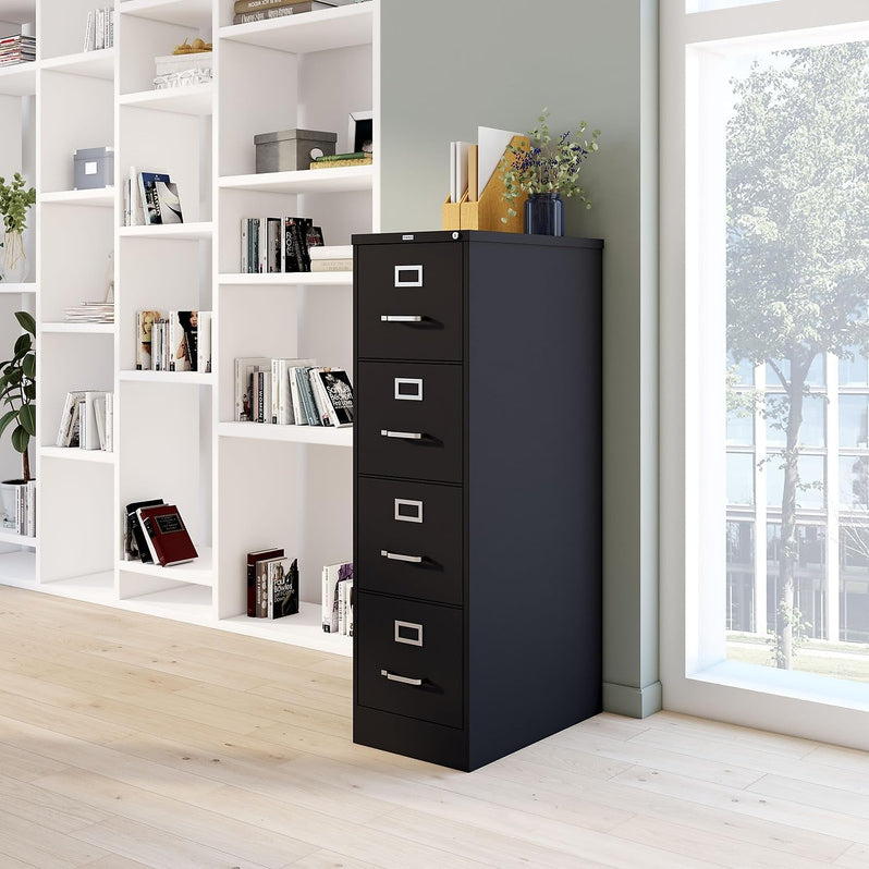 STAPLES 4-Drawer File Cabinet, Lockable, Black, 25"D x 15"W