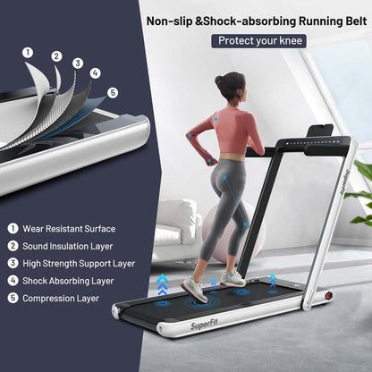 2 in 1 Folding Treadmill, 2.25HP Under Desk Electric Treadmill, Portable Walking Running Machine with Dual Display & Smart App Control
