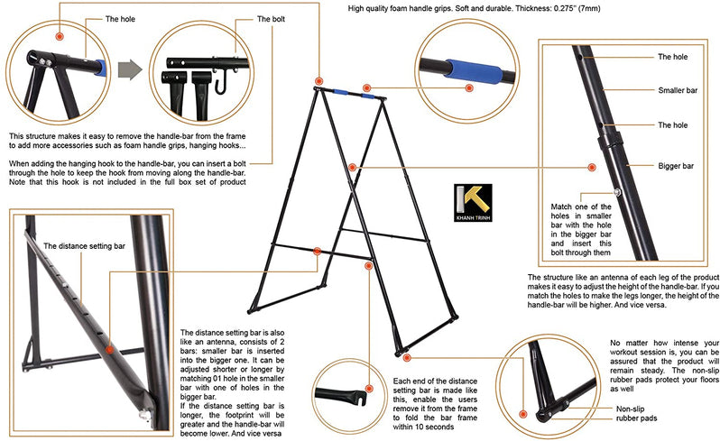 Air Yoga Equipment Set Includes: Blue Aerial Yoga Hammock and The Height-Adjustable Foldable Sturdy Durable KT Yoga Swing Stand Frame