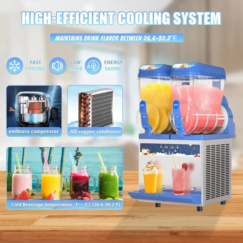 Commercial Slushy Machine - 1000W 30L Tanks Slush Maker Machine 304 Stainless Steel Commercial Margarita Machines Efficient Cooling the Ideal Slushie Maker for Bars Cafes Restaurants