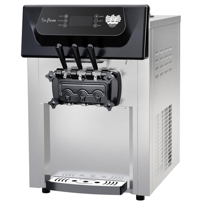 2200W Commercial Ice Cream Machine, 3 Flavor Soft Serve Ice Cream Machine, 5.3-7.4 Gal/Hr, with LCD Touch Screen, Automatic Cleaning, High Productivity for Home Snack Bar & Restaurants