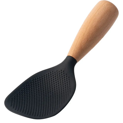 Morve Silicone Rice Spoon with Natural Wooden Handle, Non-Stick Paddle for Home Kitchen