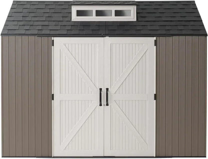 Rubbermaid Resin Outdoor Storage Shed With Floor (7 x 7 Ft) Weather Resistant Gray Organization for Home/Backyard/Garden Tools/Lawn Mower/Bike Storage/Pool Supplies