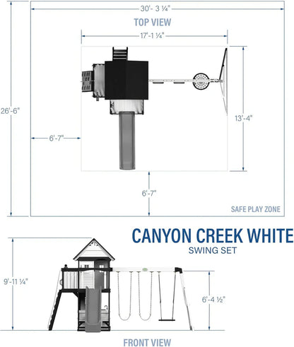 Backyard Discovery Canyon Creek Cedar Wood Swing Set with Wave Slide, Clubhouse, Play Kitchen, Picnic Area, Belt Swings, Web Swing, Rock Wall, Balconies, Playhouse, Step Ladder, Outdoor Playset