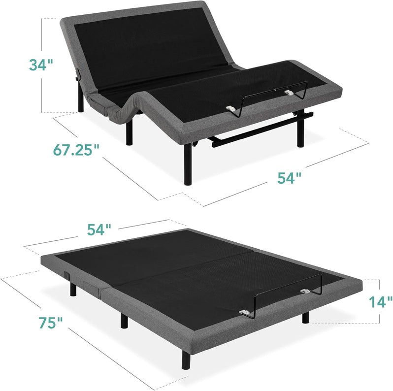 Best Choice Products Ergonomic Twin XL Size Adjustable Bed Frame, Electric Base w/Wireless Remote Control, Nightlight, Massager, 2 USB Ports