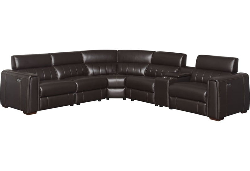 4-SEAT POWER RECLINING LEATHER SECTIONAL SOFA WITH OUTLETS AND USB PORTS