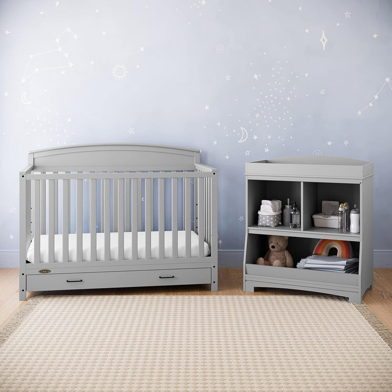 5-in-1 Convertible Baby Bed (with drawers, white) - Green Guardian Gold Certification, built-in baby bed storage drawer, convertible to toddler bed, day bed and full-size bed
