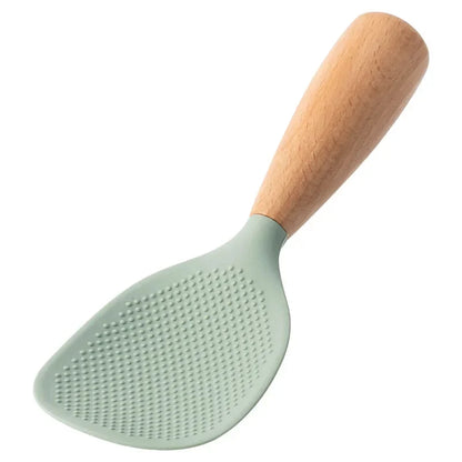 Morve Silicone Rice Spoon with Natural Wooden Handle, Non-Stick Paddle for Home Kitchen