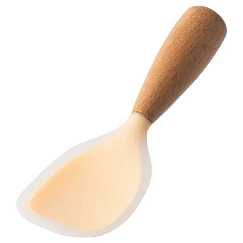 Morve Silicone Rice Spoon with Natural Wooden Handle, Non-Stick Paddle for Home Kitchen