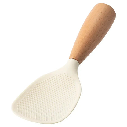 Morve Silicone Rice Spoon with Natural Wooden Handle, Non-Stick Paddle for Home Kitchen